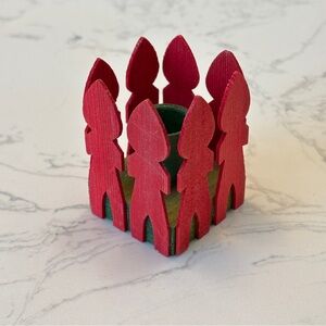 Vintage Red Green Wooden Candlestick Holder Made In Sweden